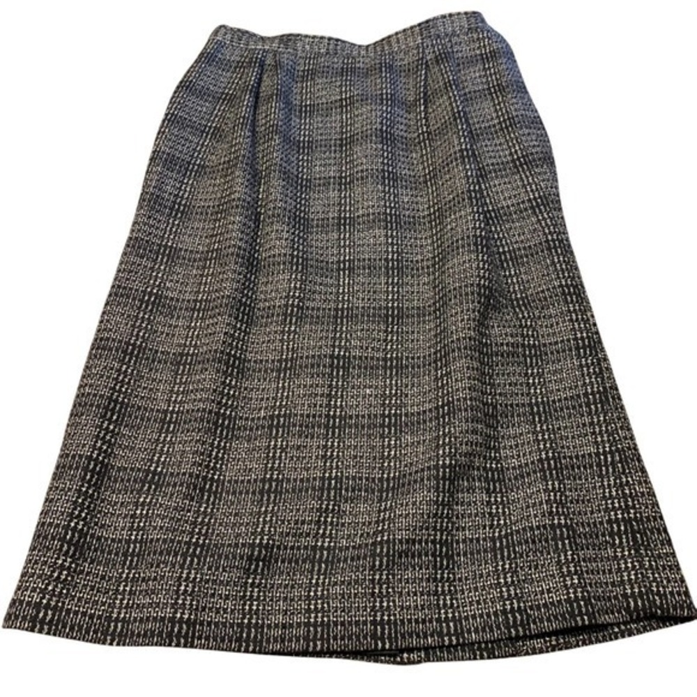 VTG Plaid Linen Blend Midi Skirt Straight Pencil Black Preppy‎ Twee Retro 14